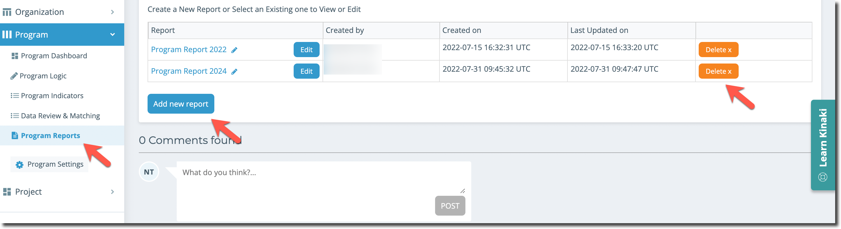 Creating a Program Report - Kinaki