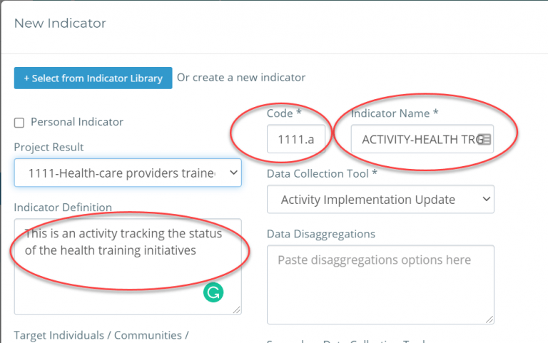 Adding Activities as Indicators - Kinaki
