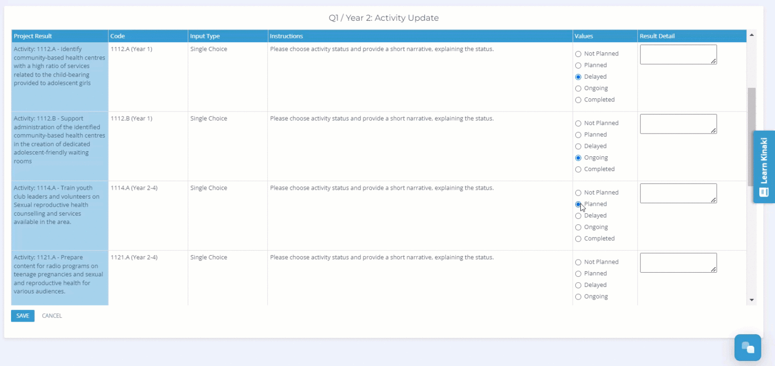 Data Collection for Manual Results Input - Kinaki