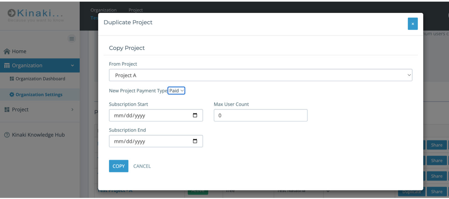 Project Settings - Kinaki