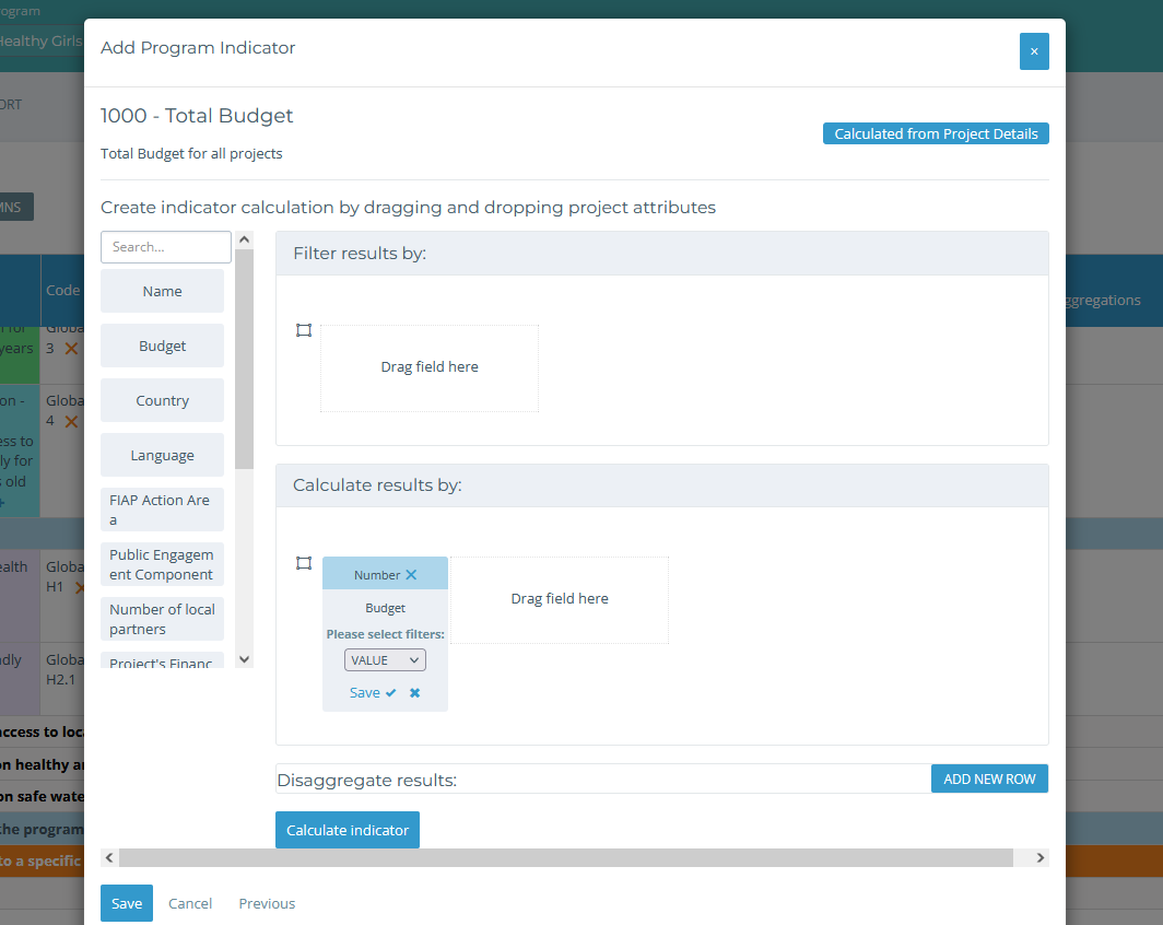 Add Program Level Indicators - Kinaki
